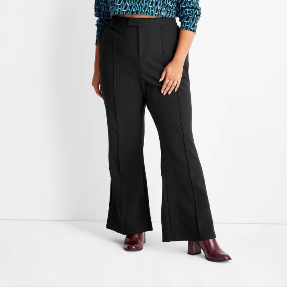 NWT Future Collective Kahlana Barfield Brown Black Mid-Rise Flare Pants